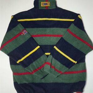 VINTAGE Daniel Danier Sport Vest Olive Green with Red & Yellow Stripes